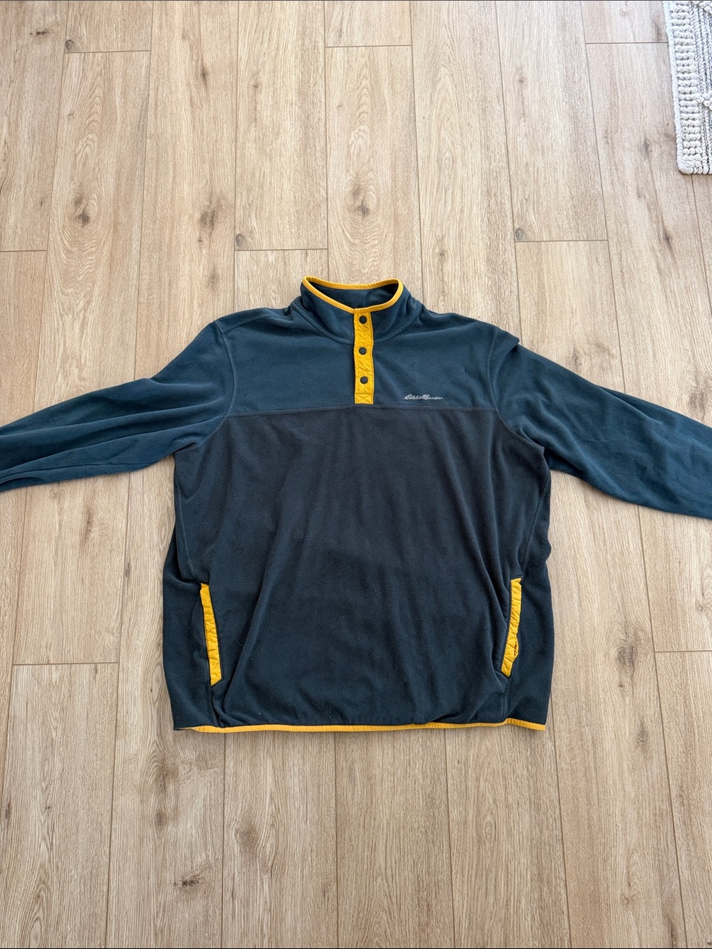 Eddie Bauer Dark Gray Fleece Pullover with Yellow Trim